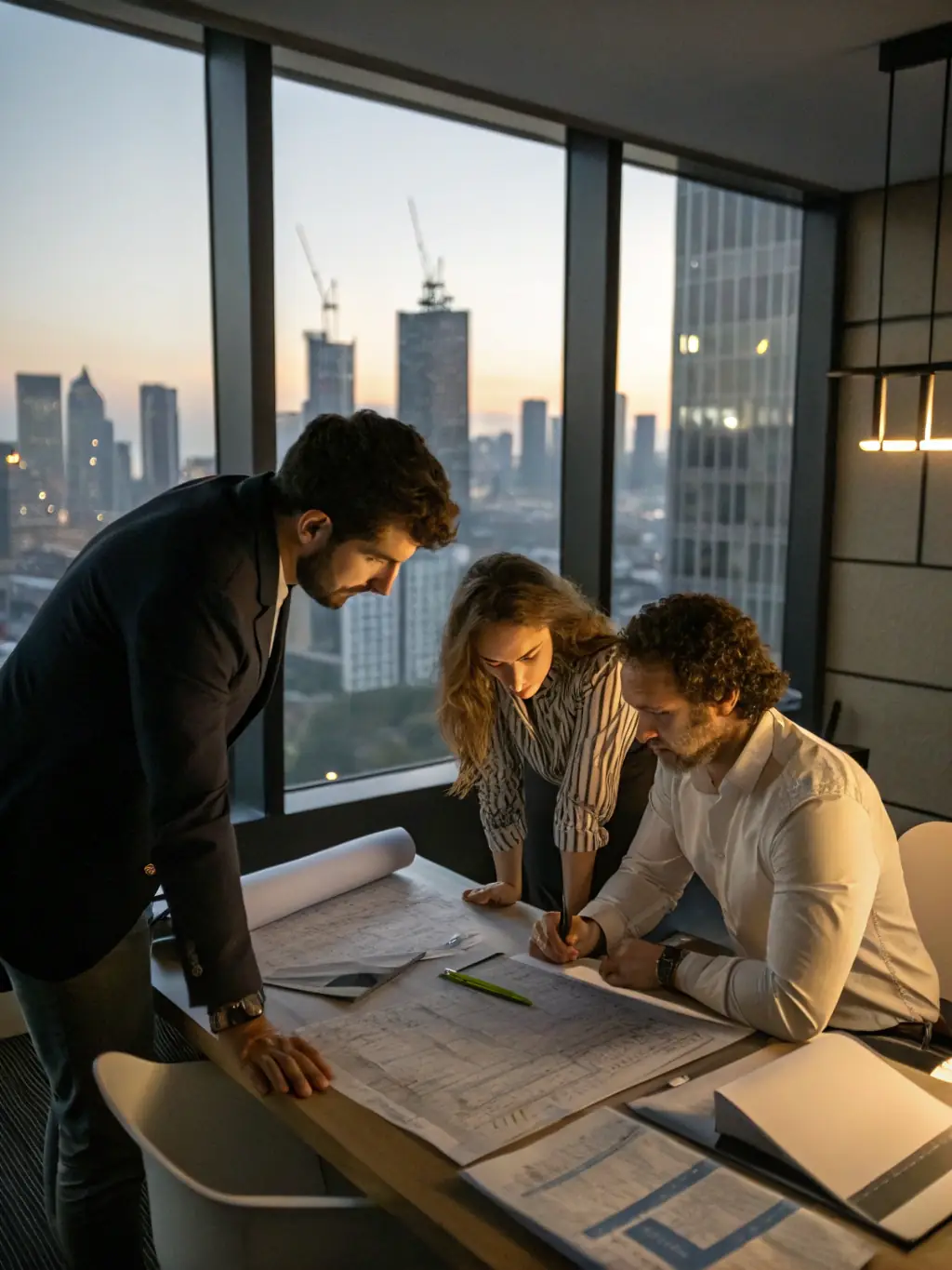 A diverse group of international business people collaborating in a modern office, symbolizing global banking solutions.